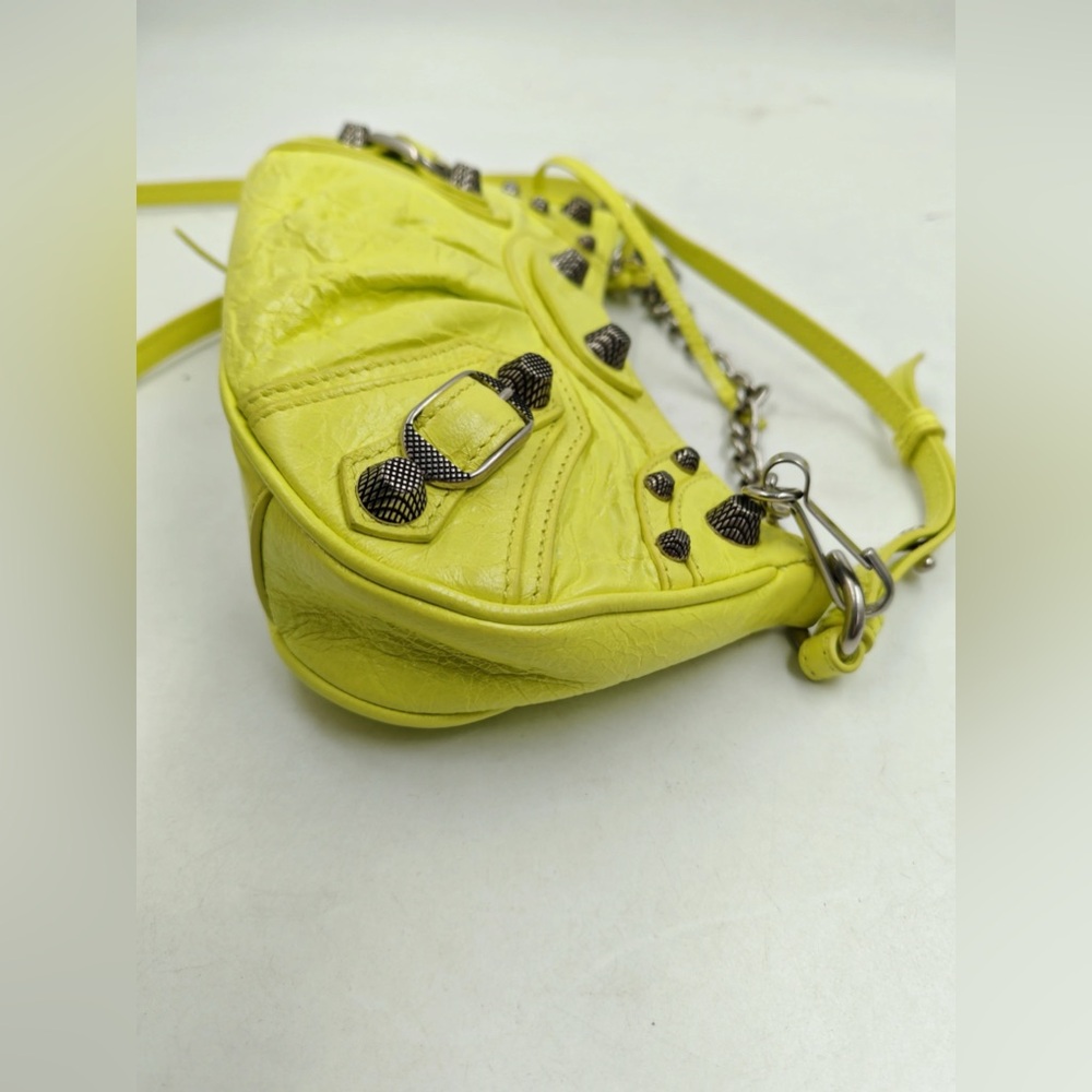 Authentic Balenciaga 2022 hot edition Fluo yellow le Cagole mini leather bag - Picture 6 of 14